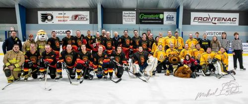 Frontenac OPP and South Frontenac Fire Rescue renewed their hockey rivaly in support of the South Frontenca Food Bank. Photo: Michael Fast Photography